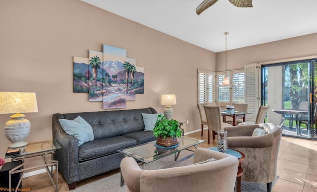 living room with light tile patterned floors