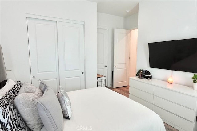 bedroom with a closet and light wood-type flooring