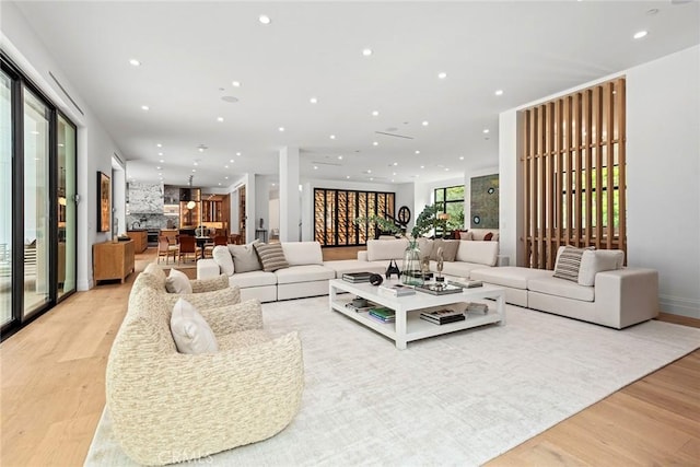 living room with light wood-type flooring