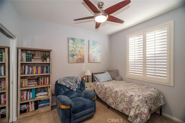 bedroom with carpet floors and ceiling fan