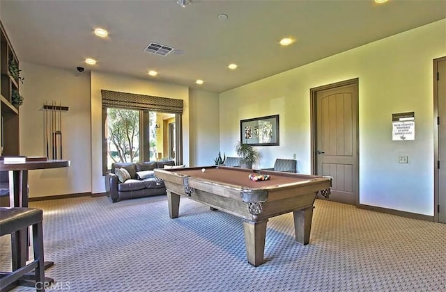 game room featuring carpet and billiards