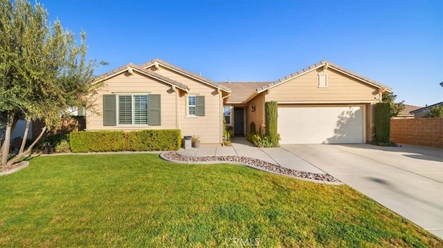 ranch-style house with a front lawn and a garage