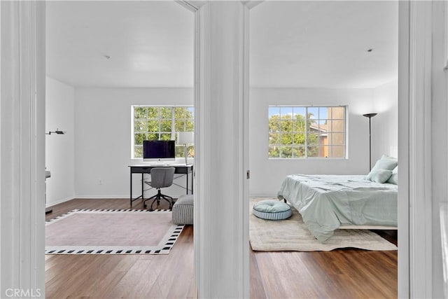 bedroom with hardwood / wood-style floors