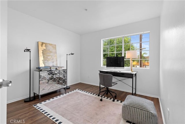 office area with dark hardwood / wood-style flooring