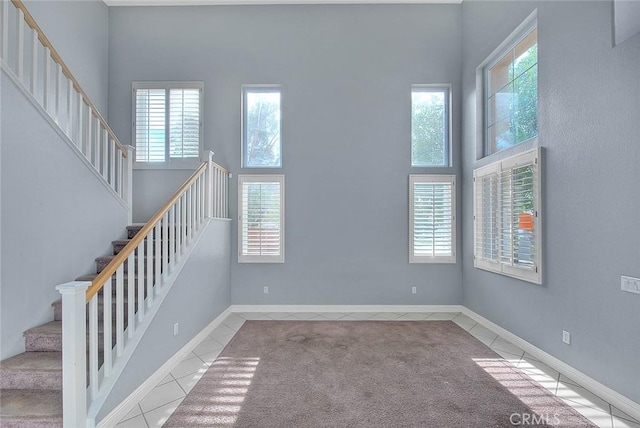 interior space featuring carpet and a high ceiling