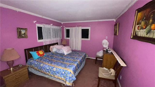 bedroom featuring carpet and ornamental molding