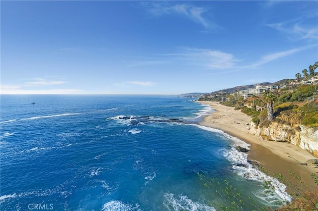 bird's eye view with a water view and a view of the beach