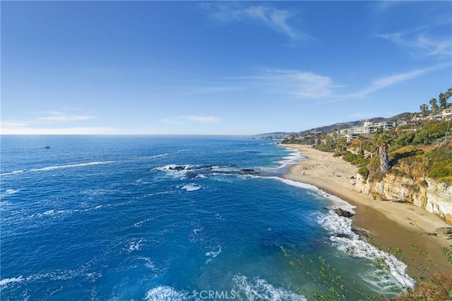 view of water feature with a beach view
