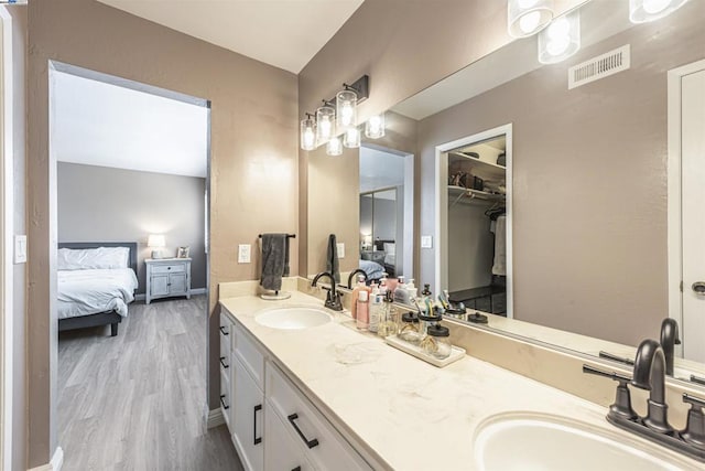 bathroom with vanity and wood-type flooring