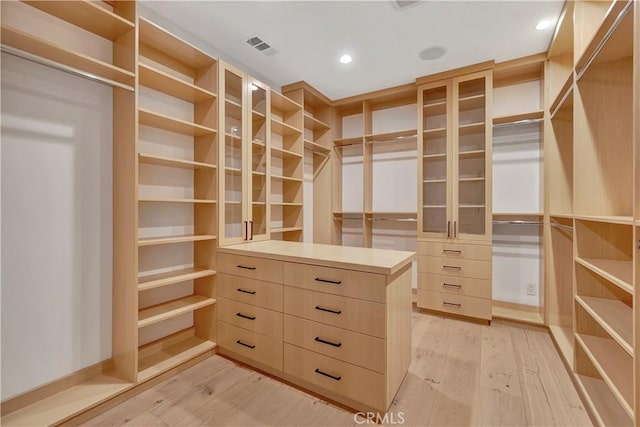 spacious closet featuring light hardwood / wood-style floors