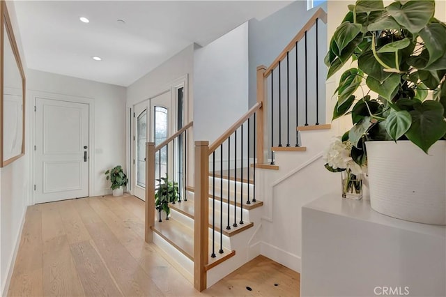 foyer with light wood-type flooring