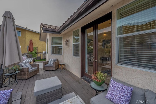 wooden terrace with french doors