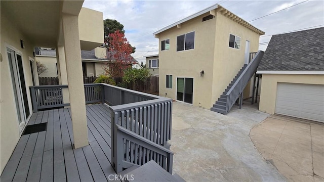 deck with a garage