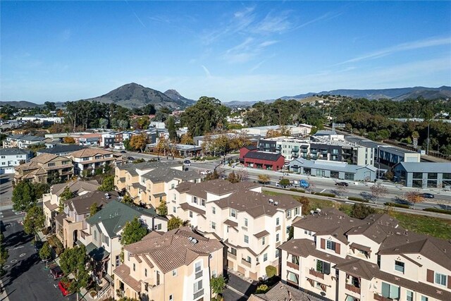 drone / aerial view featuring a mountain view