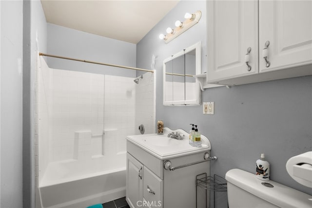 full bathroom with vanity, shower / bathtub combination, and toilet