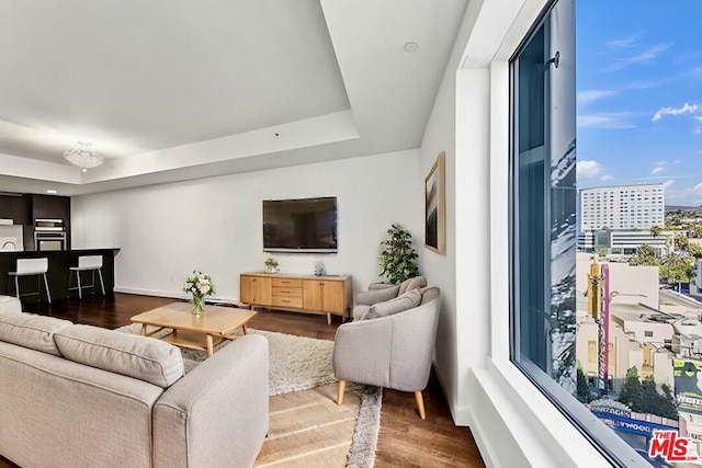 living room with a wealth of natural light and wood-type flooring