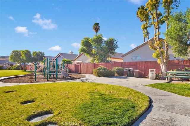 view of play area featuring a yard