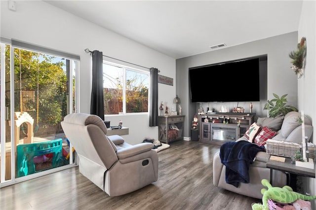 living room with hardwood / wood-style flooring