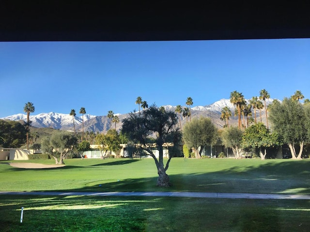 view of home's community featuring a mountain view and a yard