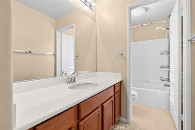 full bathroom featuring tile patterned flooring, shower / bathing tub combination, vanity, and toilet