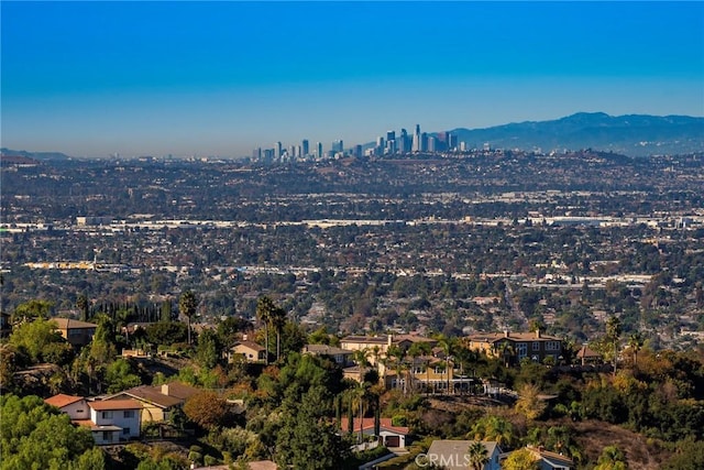 drone / aerial view featuring a mountain view