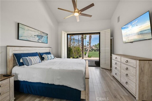 324 Sundance Cir, Palm Desert, CA 92211 - bedroom featuring ceiling fan, light hardwood / wood-style floors, and lofted ceiling