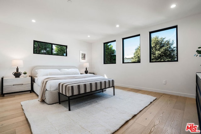 bedroom with light hardwood / wood-style floors