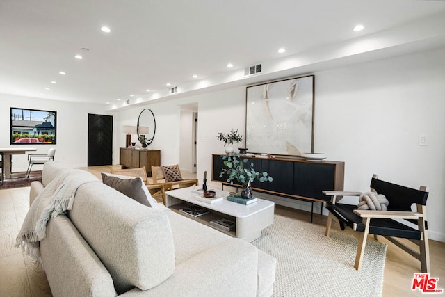 living room with light wood-type flooring