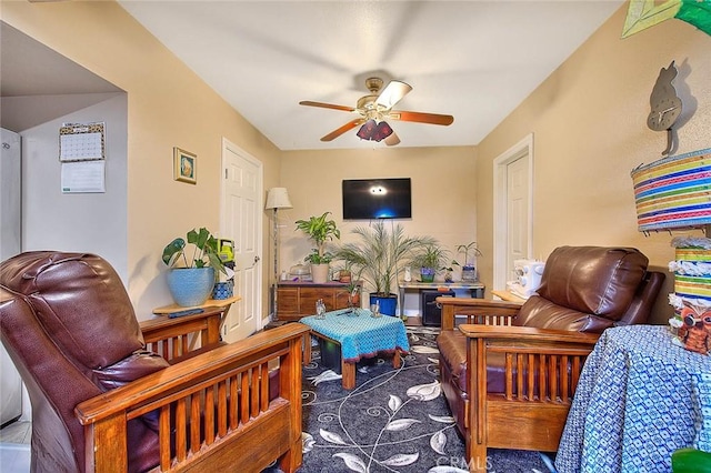 living room with ceiling fan