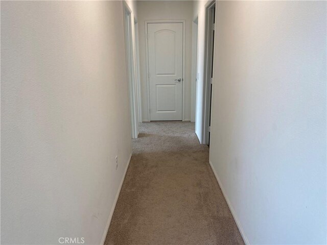 hallway with light colored carpet