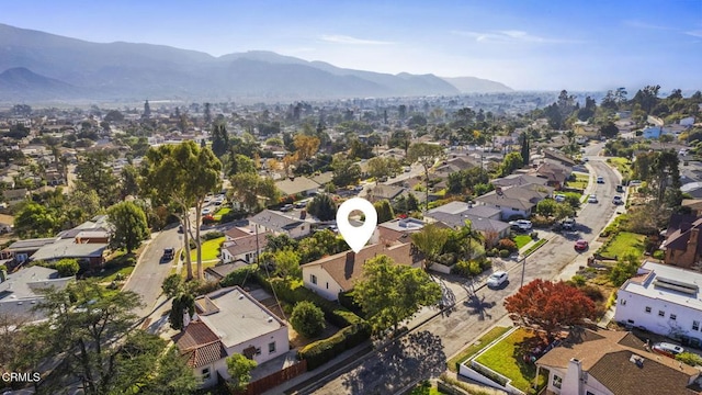 aerial view featuring a residential view and a mountain view