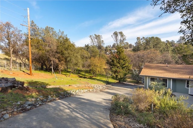 view of community with a yard and fence