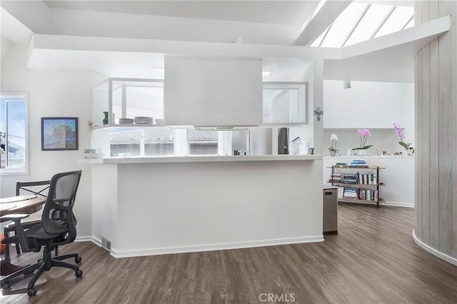 253 Fairview St, Laguna Beach, CA 92651 - kitchen featuring baseboards, light countertops, visible vents, and dark wood finished floors