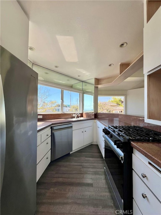 253 Fairview St, Laguna Beach, CA 92651 - kitchen with a wealth of natural light, a sink, white cabinets, and appliances with stainless steel finishes