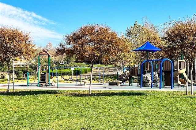 view of playground featuring a yard