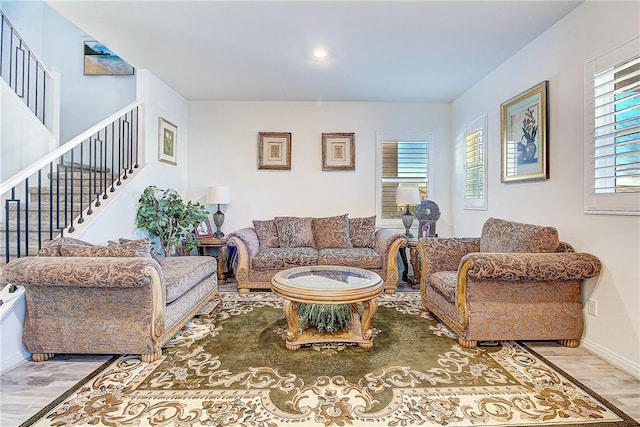 living room with light wood-type flooring