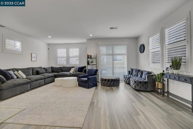 living room featuring light wood-type flooring