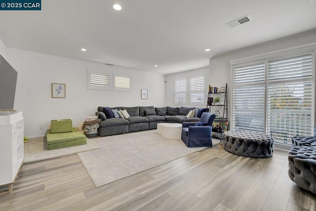 living room with light wood-type flooring