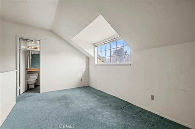 additional living space featuring carpet flooring and vaulted ceiling