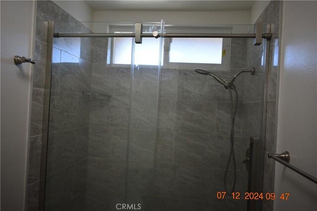 bathroom featuring a shower with shower door