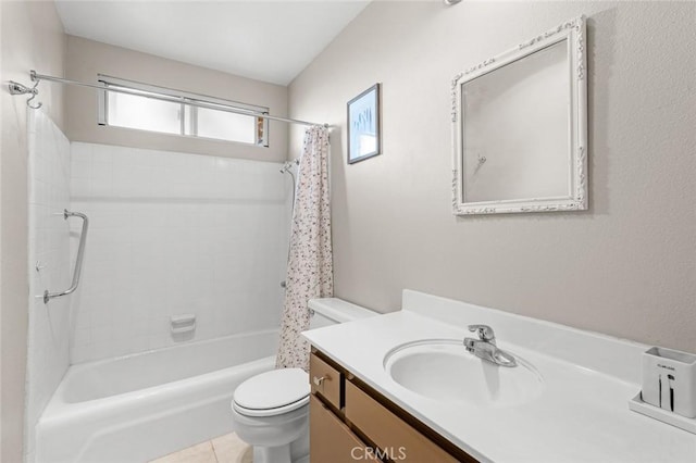 full bathroom with tile patterned flooring, vanity, toilet, and shower / tub combo