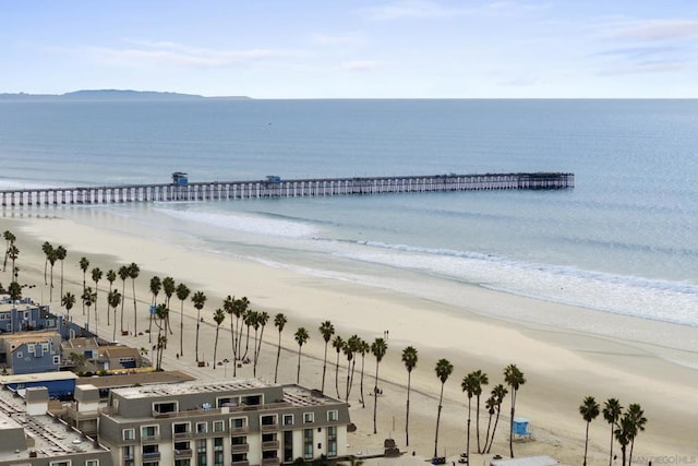 view of water feature with a beach view