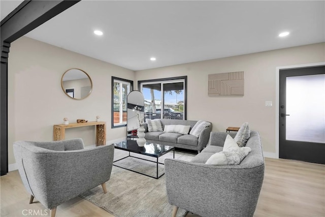 living room featuring light wood-type flooring