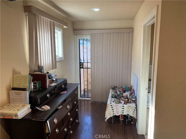 interior space with dark hardwood / wood-style floors