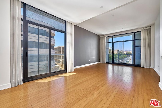 empty room with light hardwood / wood-style floors, expansive windows, and a healthy amount of sunlight