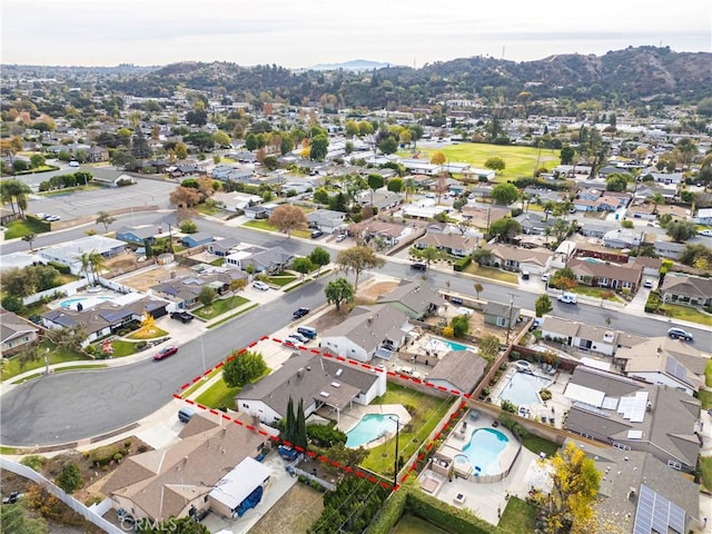 bird's eye view with a mountain view