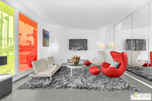 living room featuring tile patterned floors