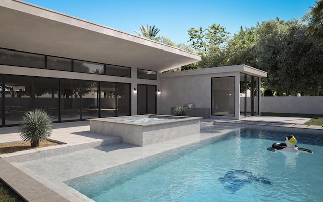 view of swimming pool featuring a patio area and an in ground hot tub