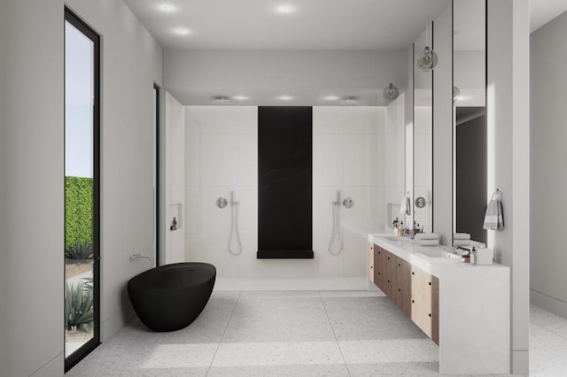 bathroom with vanity and walk in shower