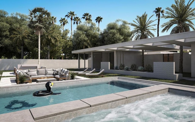 view of swimming pool with an in ground hot tub and an outdoor hangout area